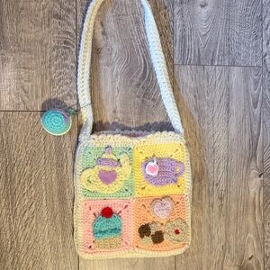 Colorful Handmade Crochet Patchwork Shoulder Bag